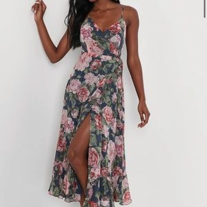 Lulus Navy Floral midi dress